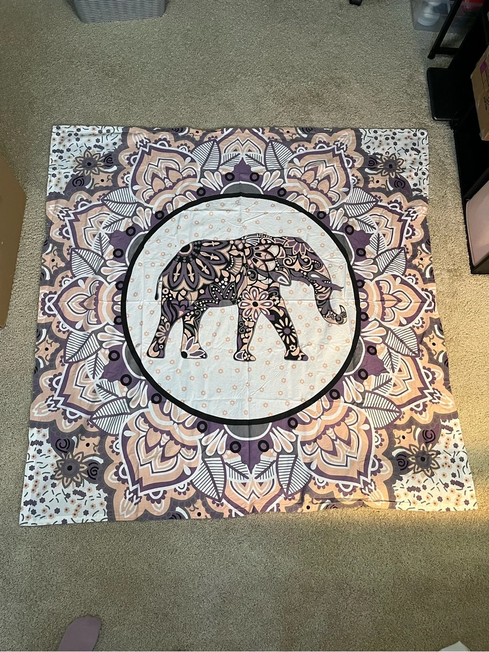 Huntington Home Purple and Cream Elephant Mandala Tapestry